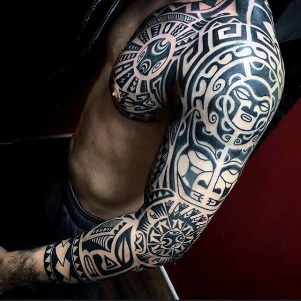 Cool Tribal Arm Sleeve Tattoos For Guys
