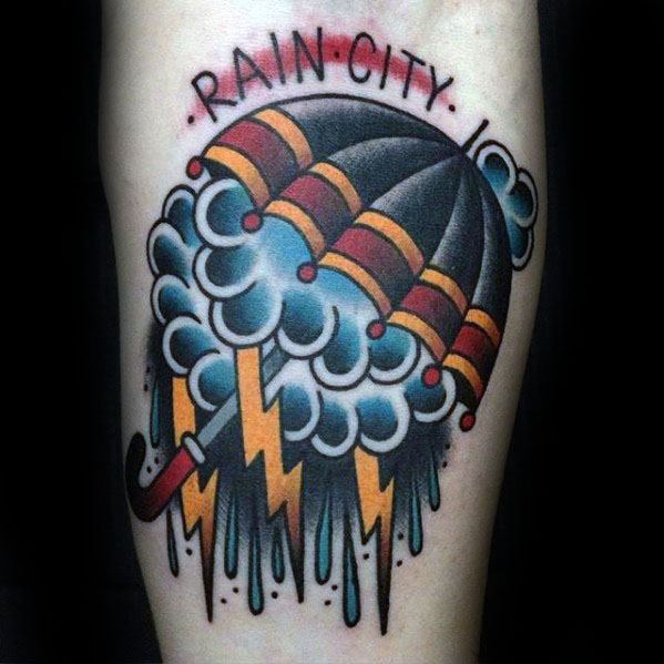 Cool Umbrella Rain City Inner Forearm Tattoo Design Ideas For Male