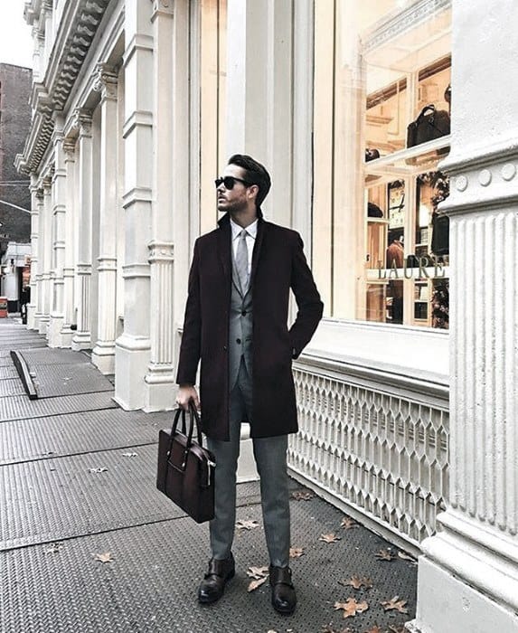 Cool Unique Charcoal Grey Suit Brown Shoes Black Coat Styles For Men