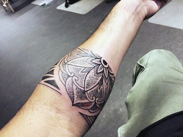 Cool Unique Flower Forearm Band Tattoos For Guys