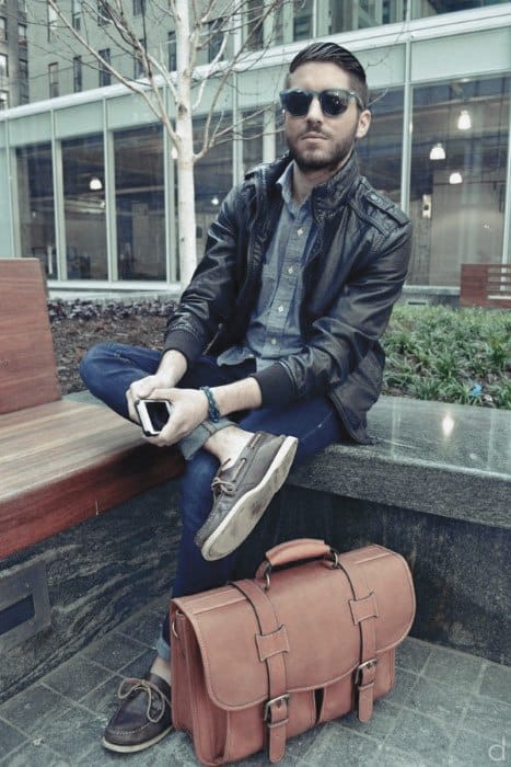 Cool Unique How To Wear Boat Shoes Outfits Styles For Men With Black Leather Jacket