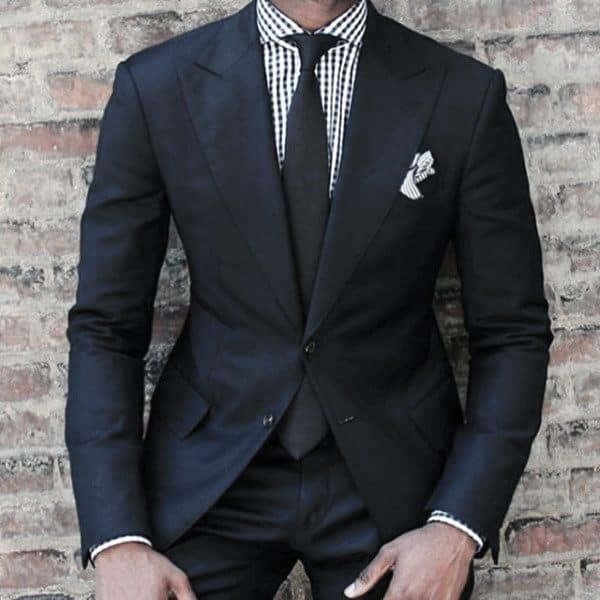 Cool Unique Navy Blue Suit Styles For Men With Checkered Dress Shirt