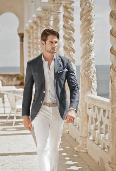 Cool Unique Summer Outfits Styles For Men Blazer With White Pants