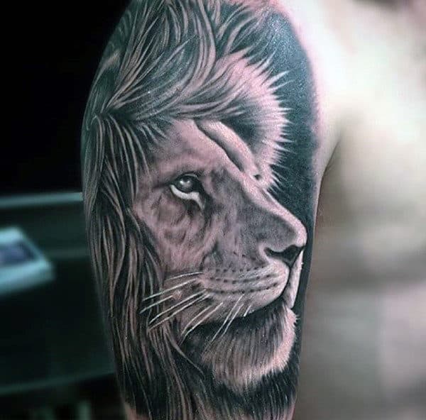Cool Upper Arm Lion Animal Tattoo On Man