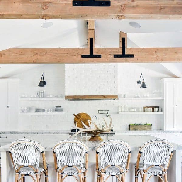 Cool Vaulted Ceiling Wood Beams Natural Finish In Kitchen