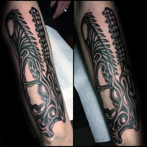 Cool Velociraptor Skull Mens Outer Forearm Tattoo