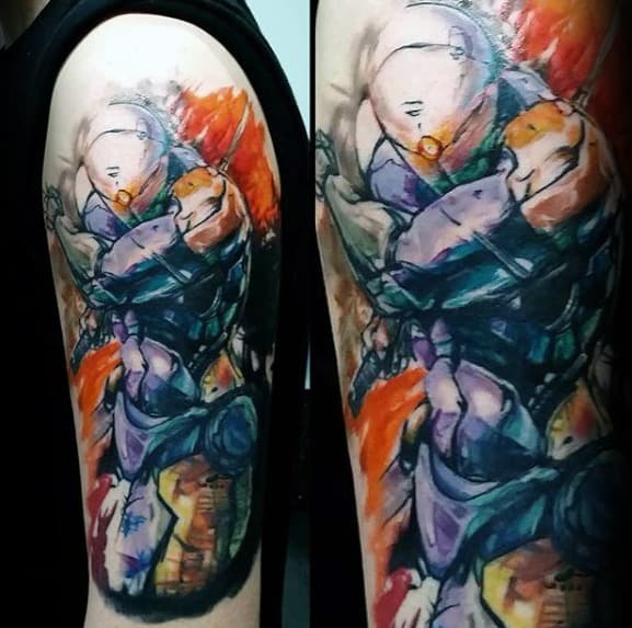 Cool Video Game Half Sleeve Male Metal Gear Tattoo Designs