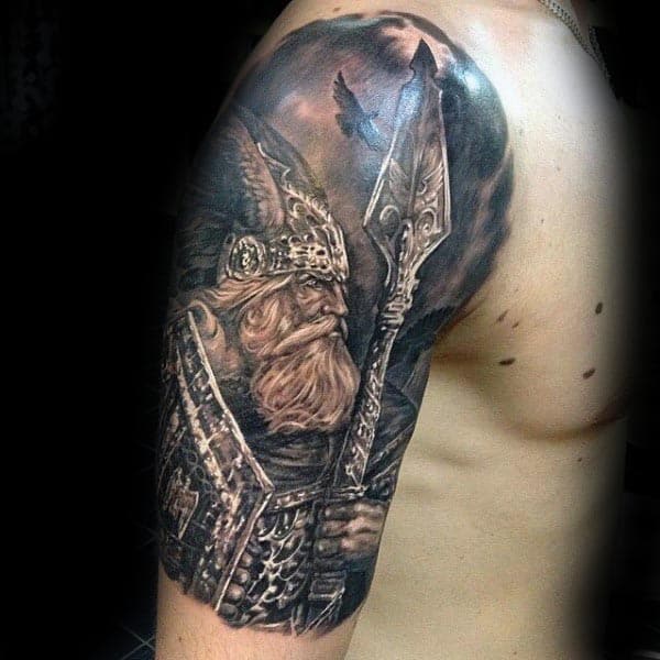 Cool Viking Warrior Dark Sky Arm Tattoos For Guys