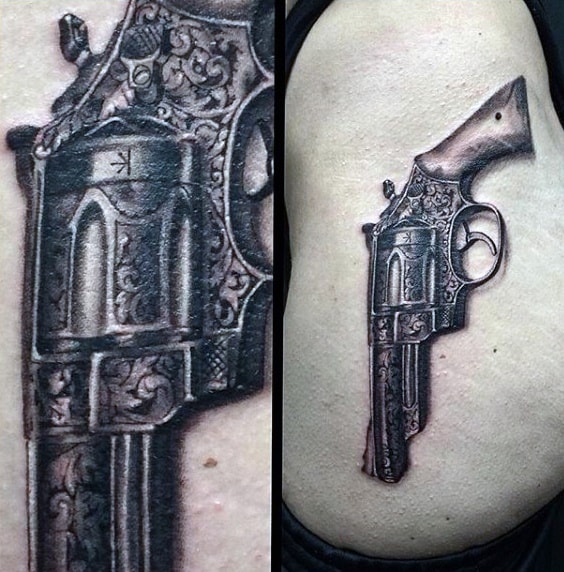 Cool Vintage Gun Tattoos On Men