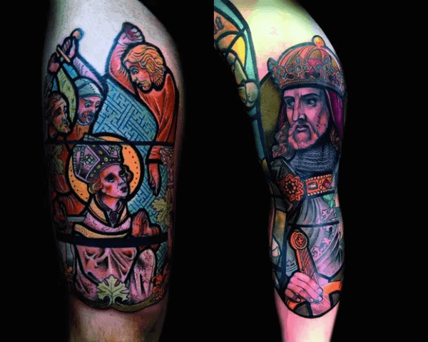 Cool Vintage Male Stained Glass Half Sleeve Tattoos