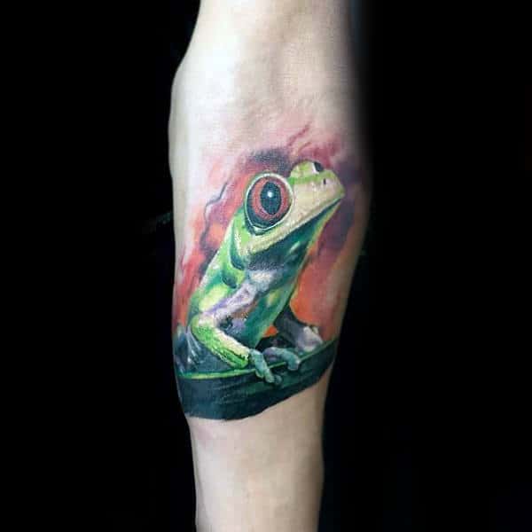 Cool Watercolor 3d Inner Forearm Frog Tattoos For Males