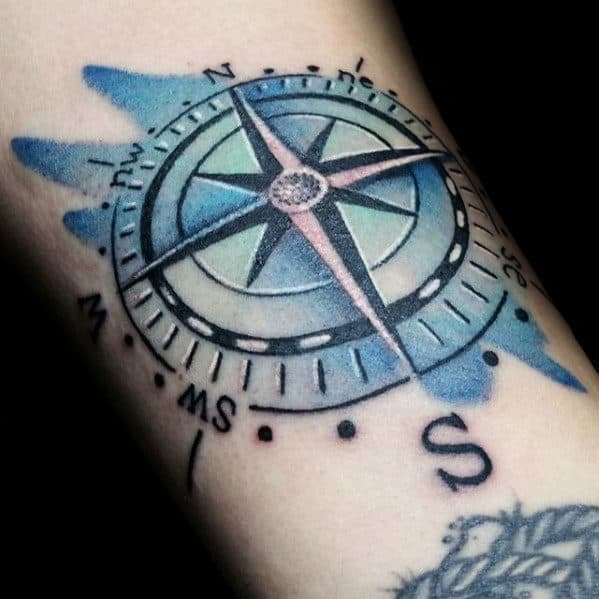 Cool Watercolor Compass Forearm Tattoo Ideas For Guys