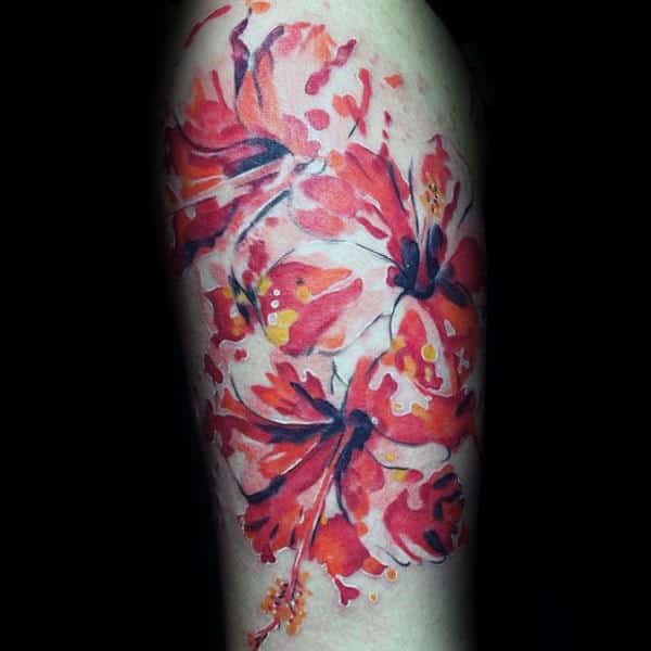 Cool Watercolor Guys Hibiscus Flowers Tattoo