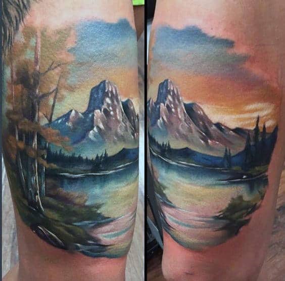 Cool Watercolor Landscape Arm Tattoos For Guys