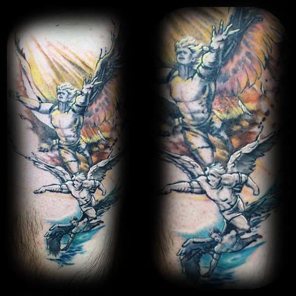 Cool Watercolor Male Icarus Tattoo Design Ideas