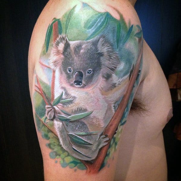 Cool Watercolor Painting Mens Koala Arm Tattoos
