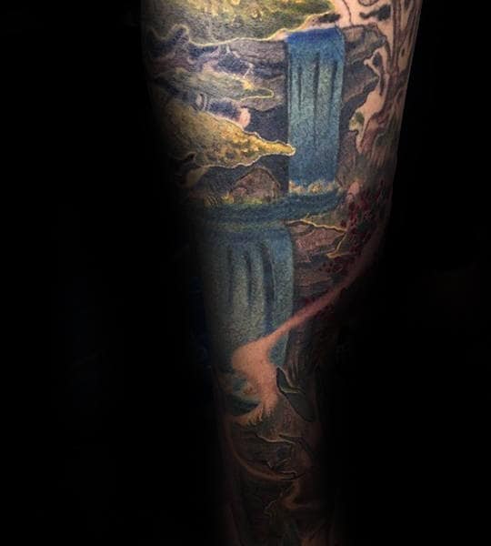 Cool Waterfall Tattoos For Men Forearm Sleeves