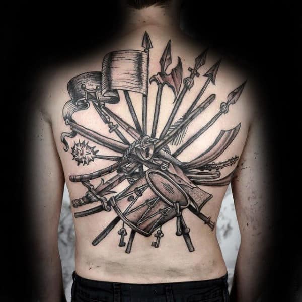Cool Weapons Lock Mens Full Back Tattoos