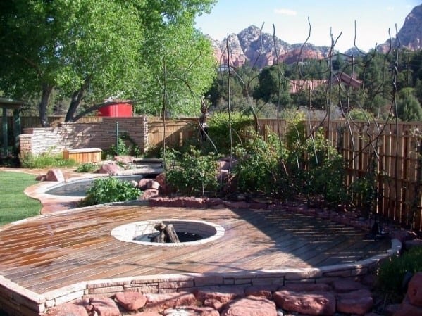 sunken wood deck firepit