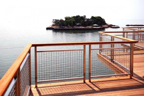 wood deck railing with metal mesh