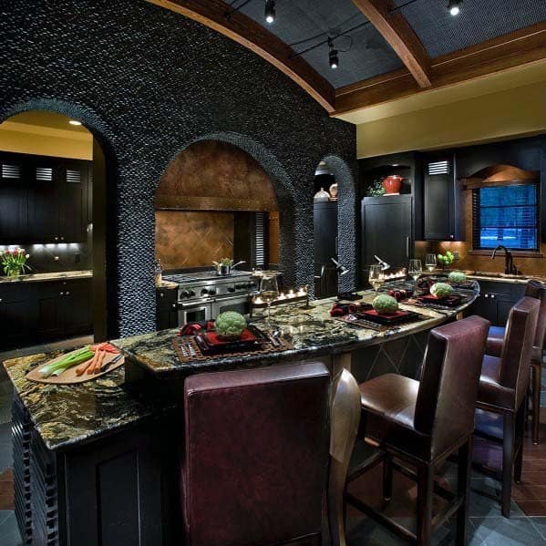 rustic copper metal hood in luxury kitchen