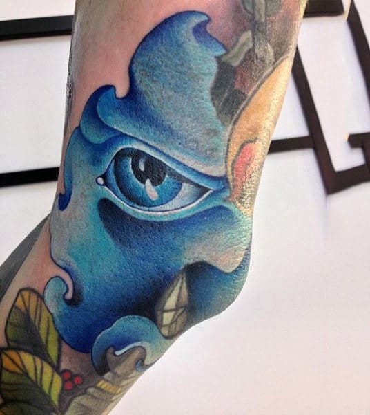 Coral Blue Eye Tattoo Mens Elbows