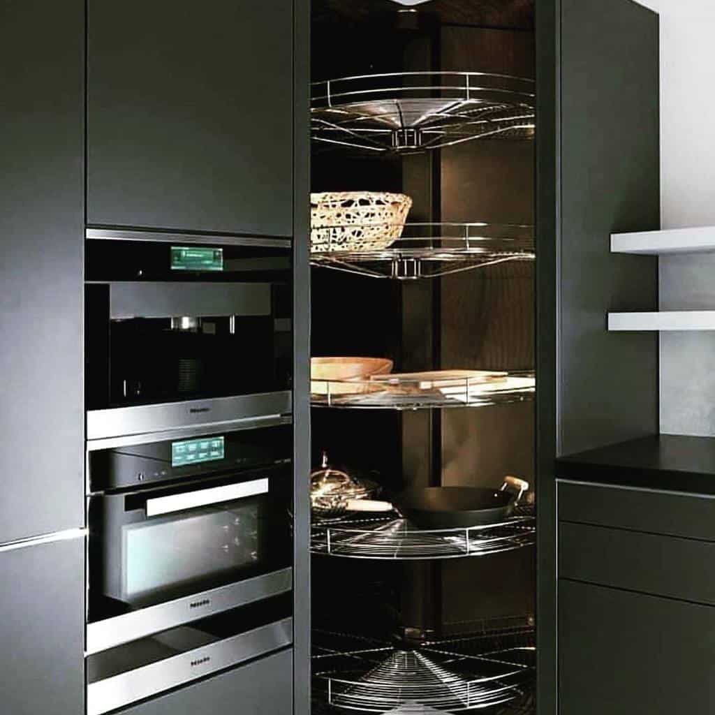 corner pantry organization in modern kitchen 