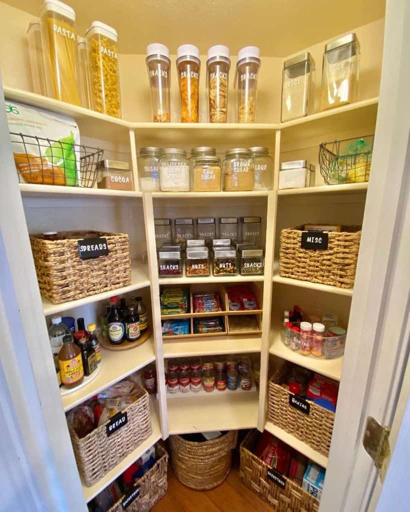 corner pantry well organized shelving