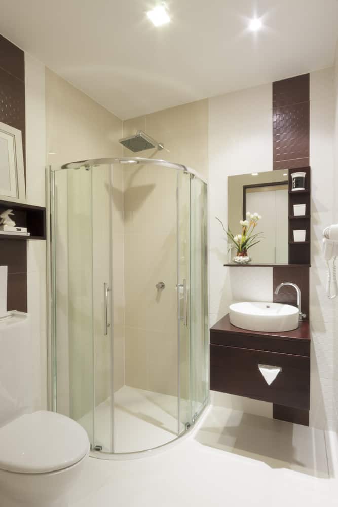 corner glass shower in bathroom