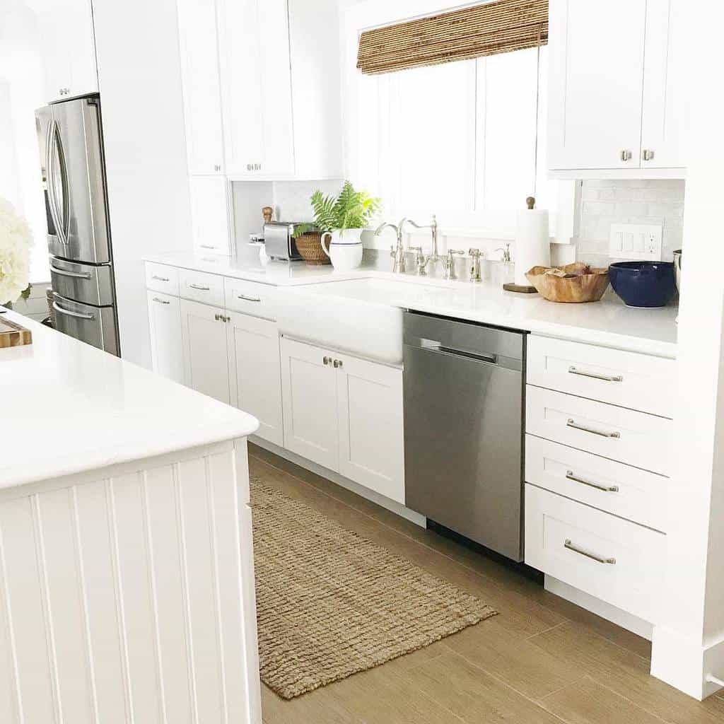 white cottage galley kitchen