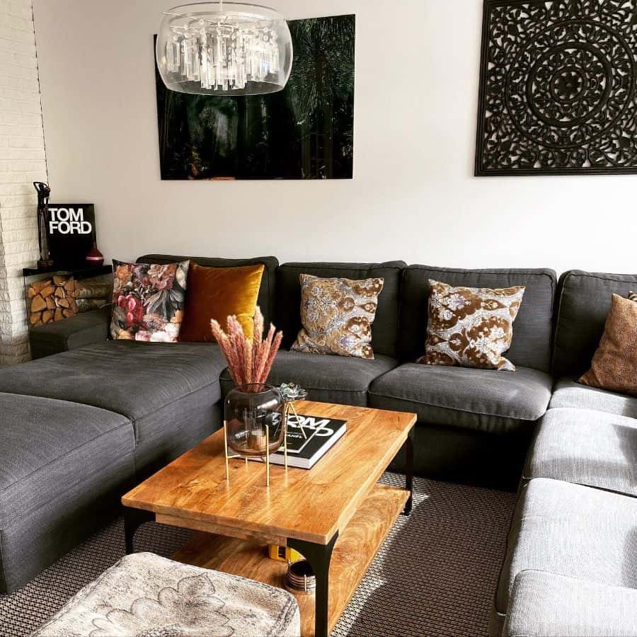 simple living room gray couch