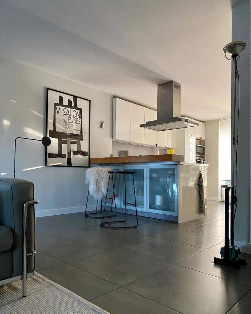 modern kitchen wood countertop slate tiles