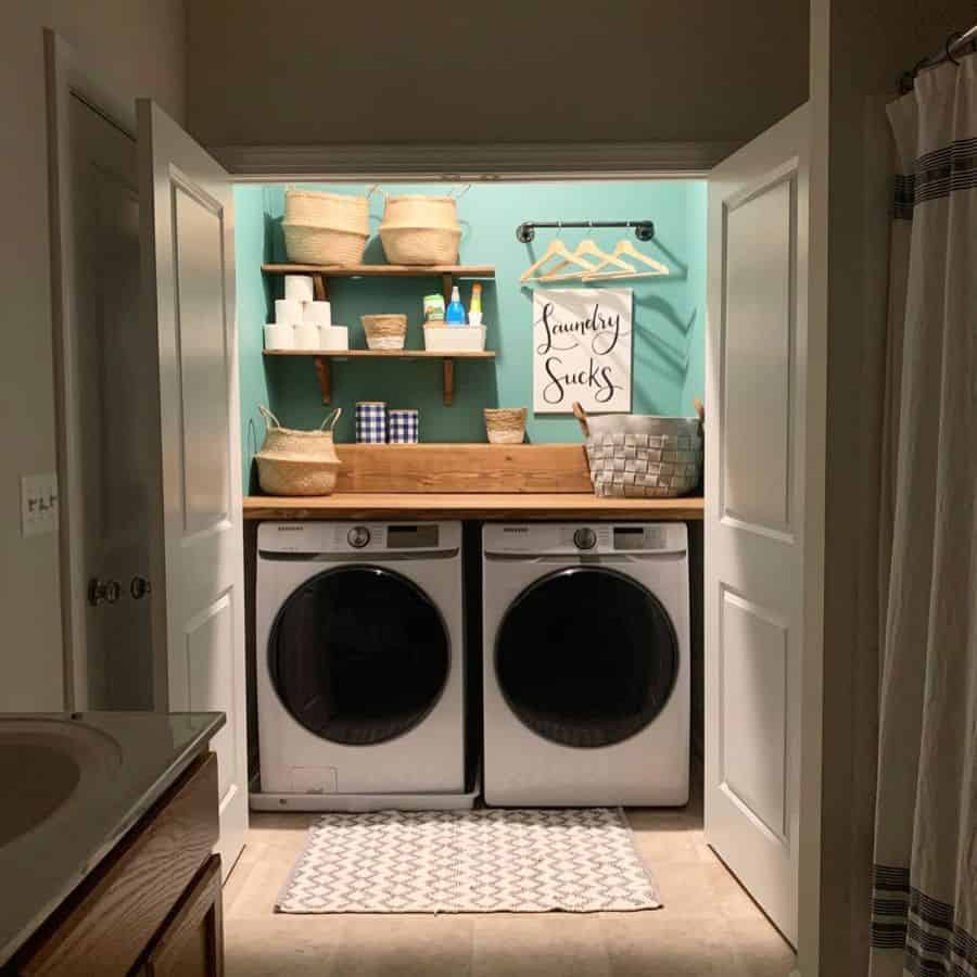 blue accent wall closet laundry 