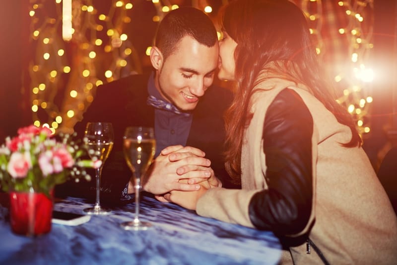 couple dating happy drinking together