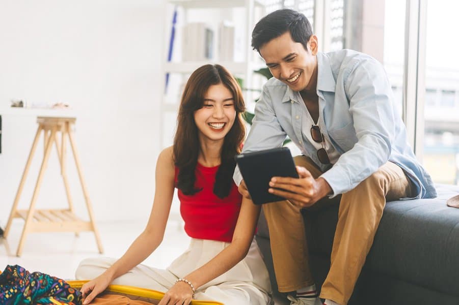 couple getting ready for holidays travel trip