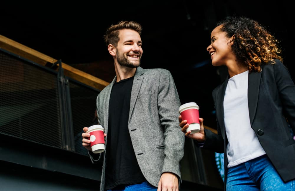 couple having take away coffee
