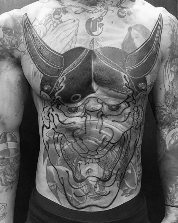 Cover Up Mens Hannya Mask Chest Tattoos
