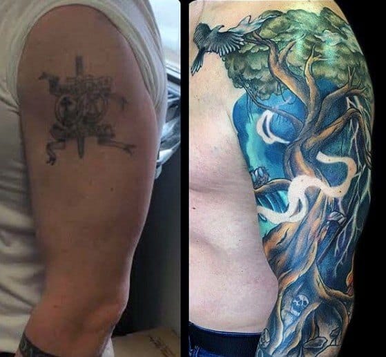 Cover Up Mens Tree Half Sleeve Tattoo Design Ideas