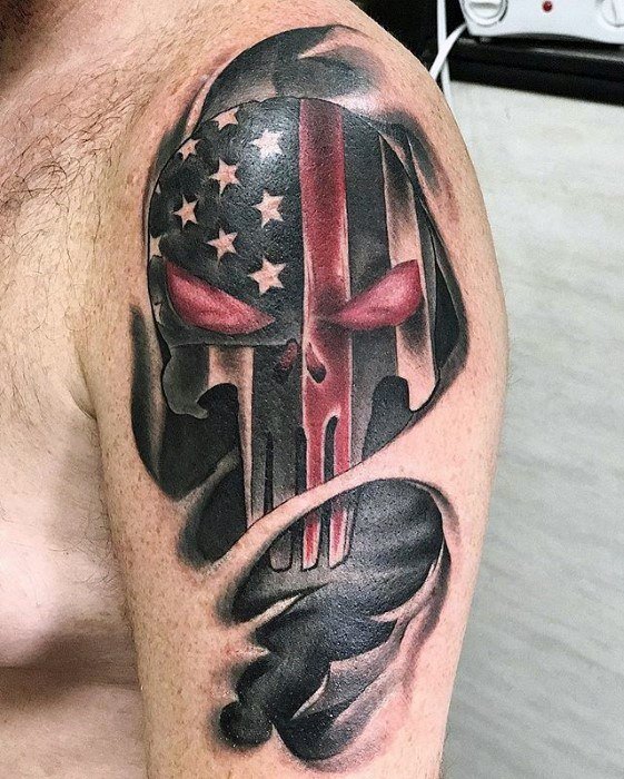 Cover Up Punisher Skull Ripped Skin Mens 3d Arm Tattoo