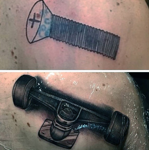 Cover Up Skatboard Tattoo Realistic 3d Design