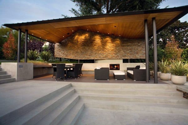 concrete patio wood roof pergola
