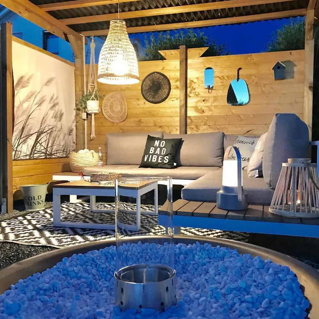 cozy patio enclosure with wood privacy walls