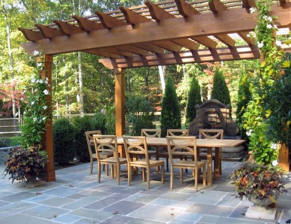 Covered Pergola Roof Ideas Flagstone Patio