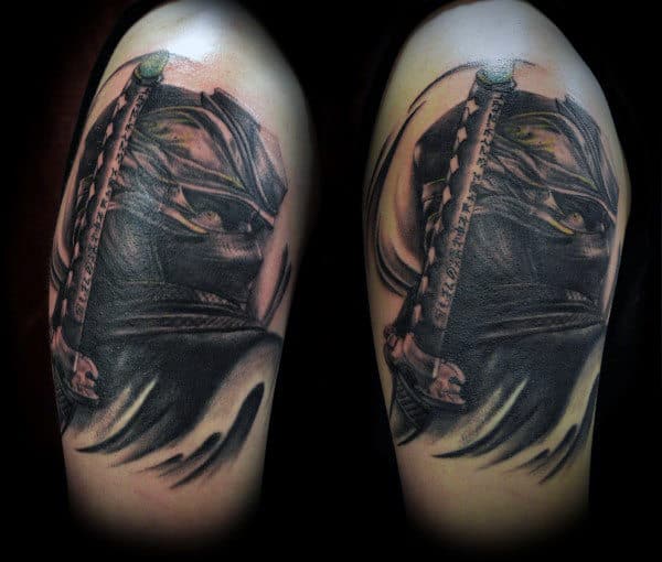Covert Black Ink Mens Upper Arm Ninja Tattoos