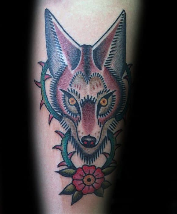 Coyote Male Tattoo Designs On Leg
