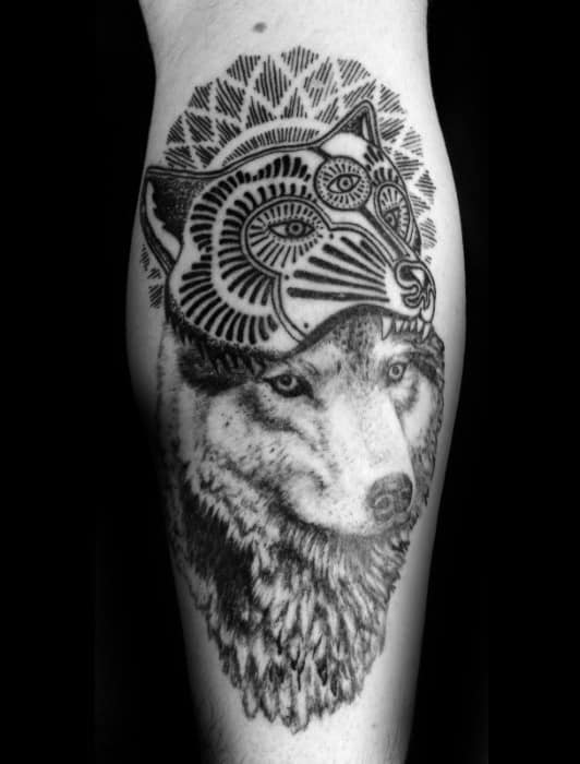 Coyote Tattoos For Gentlemen On Back Of Leg