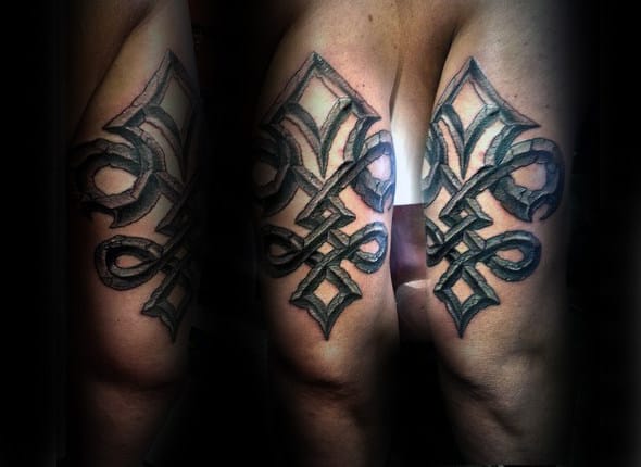 Cracked Stone Fleur De Lis Mens Tricep Tattoos
