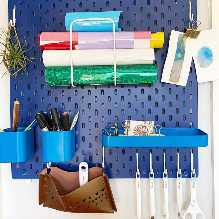 craft room functional blue display pegboard