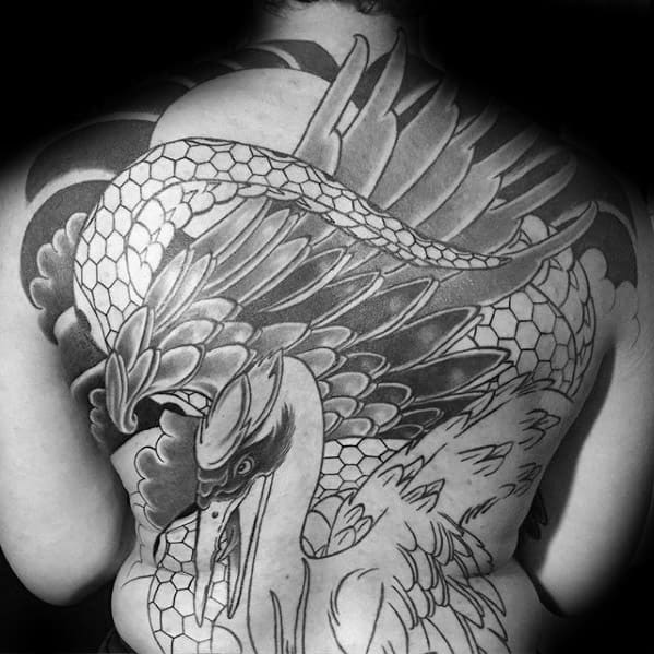 Crane Bird Feathers Mens Full Back Japanese Tattoos