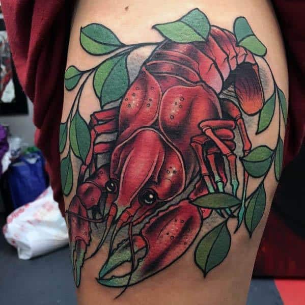 Crawfish Tattoo Ideas For Males On Thigh